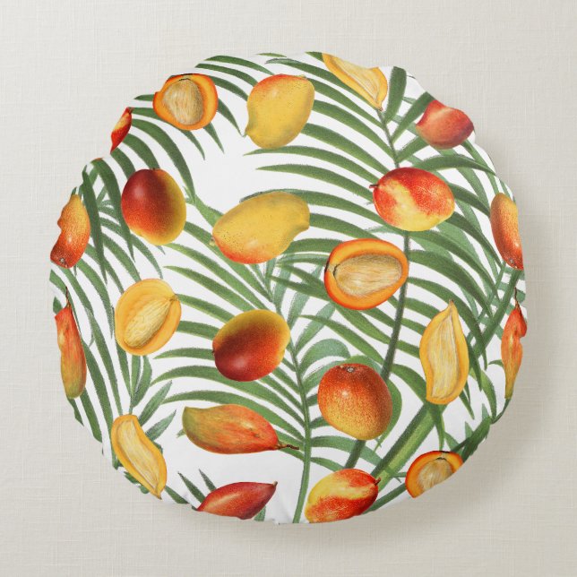 Vintage Mango & Greenery Summer Pattern Round Pillow (Front)
