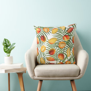 Vintage Mango & Greenery Summer Pattern Throw Pillow