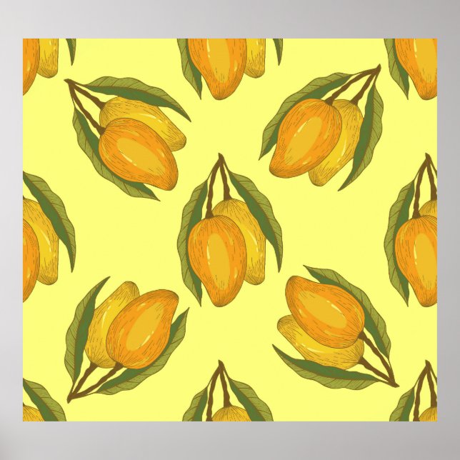 Vintage Mango: Tropical Hand-Drawn Pattern. Poster (Front)