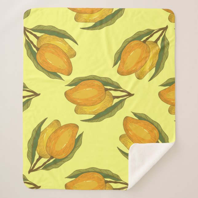 Vintage Mango: Tropical Hand-Drawn Pattern. Sherpa Blanket (Front)