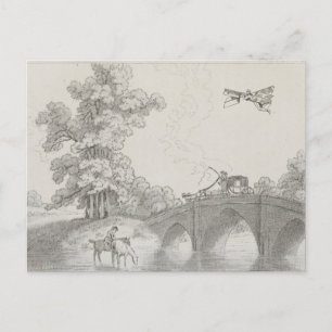 Vintage Manned Flying Machine Art Drawing Postcard