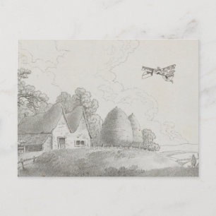 Vintage Manned Flying Machine Art Drawing Postcard