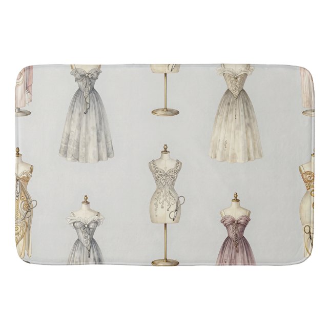 Vintage Mannequin Ballgown Pattern Bath Mat (Front)