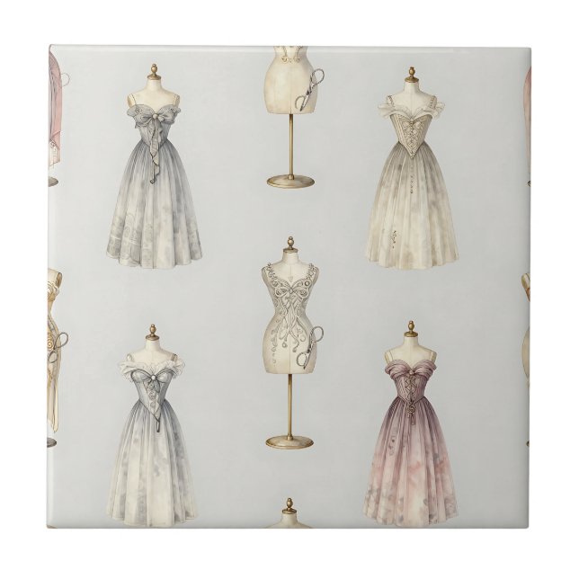 Vintage Mannequin Ballgown Pattern Tile (Front)