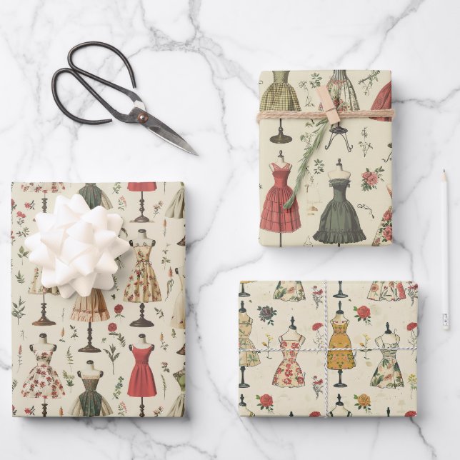 Vintage Mannequins Pattern Wrapping Paper Sheet (Front)