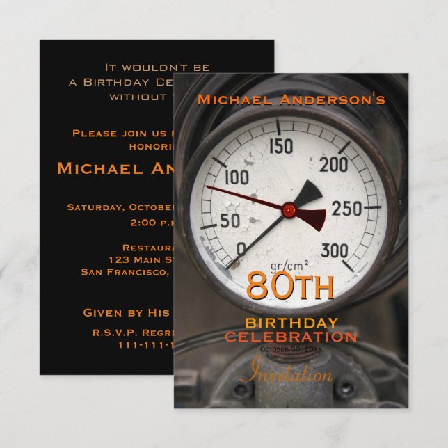 Vintage Manometer 80th Birthday Celebration Invitation (Front/Back)