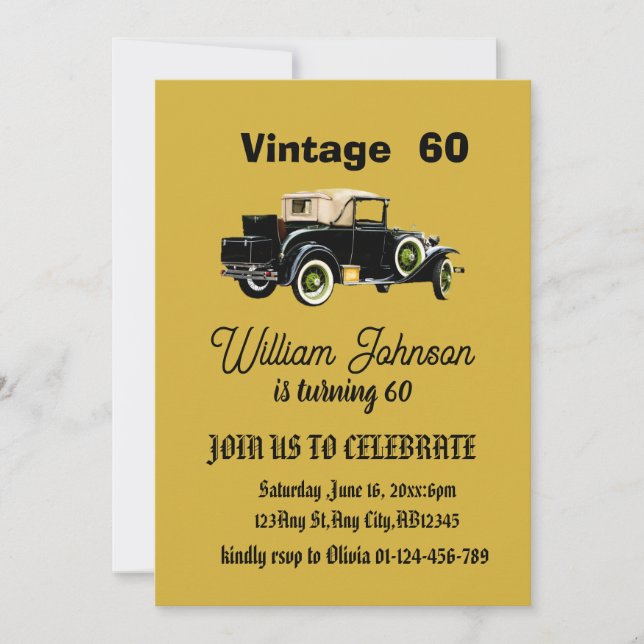 Vintage Man's 60th birthday party Invitation (Front)