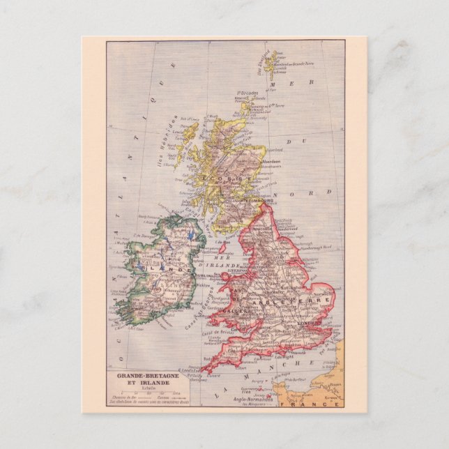 Vintage map, 1920, Great Britain and Ireland Postcard (Front)