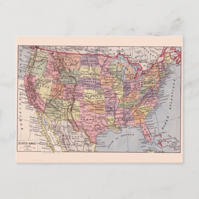 Vintage map, 1920, USA States Postcard (Front)