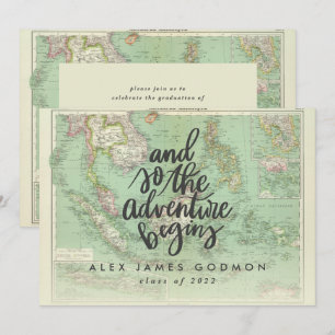 Vintage map adventure begins unique graduation announcement