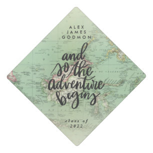Vintage map adventure graduation cap topper