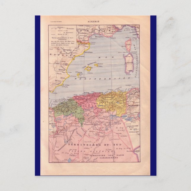 Vintage map, Algeria,  circa 1920 Postcard (Front)