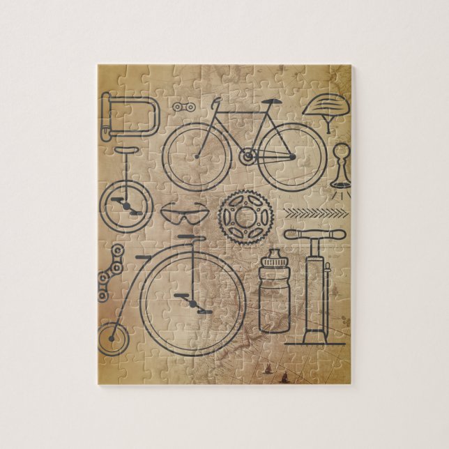 Vintage Map and Cycling Essentials Icons Jigsaw Puzzle (Vertical)