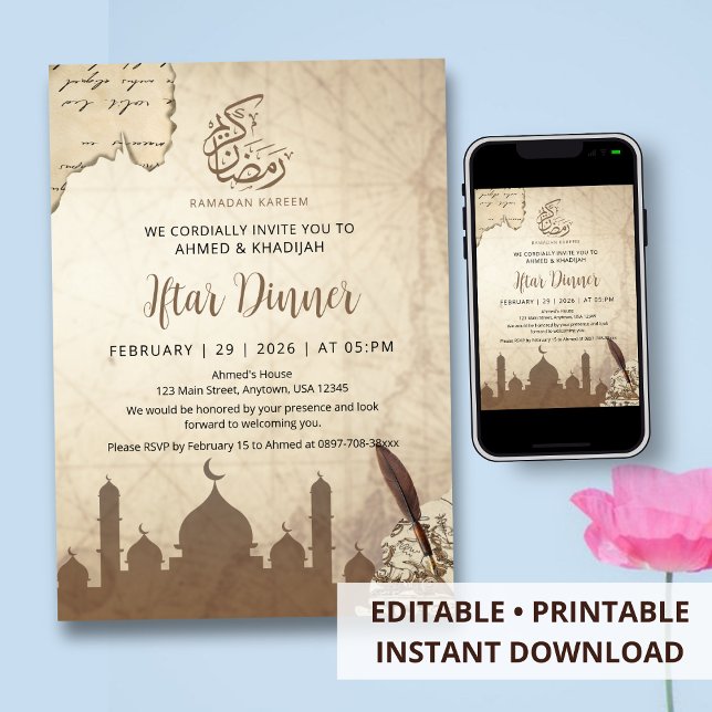 Vintage Map and Quill Ramadan Iftar Invitation (Creator Uploaded)
