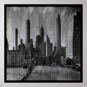 Vintage Map and Retro Photo of New York City Poster
