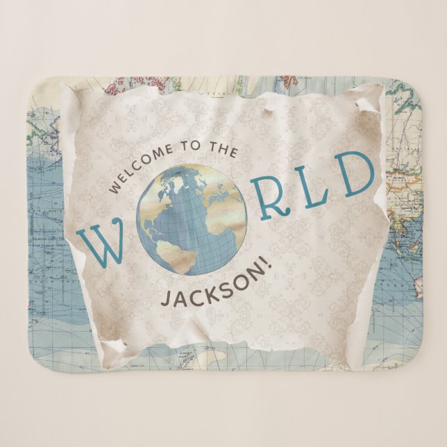 Vintage Map Baby Blanket (Front (Horizontal))