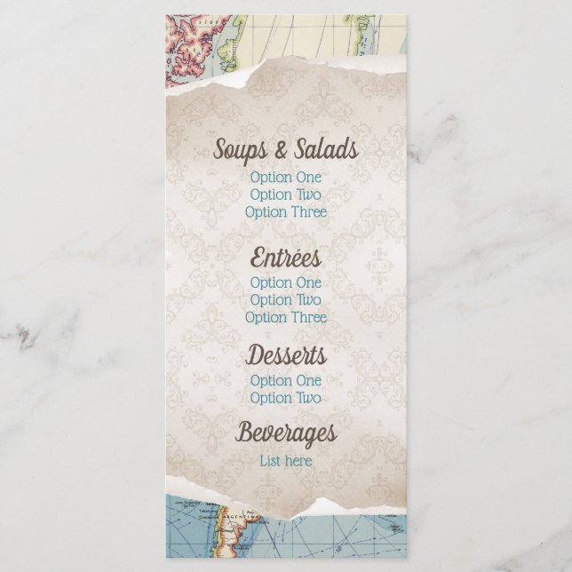 Vintage Map Baby Shower Menus (Front)