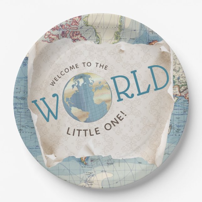 Vintage Map Baby Shower  Paper Plate (Front)