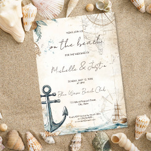 Vintage Map Beach Tropical Island Wedding Invitation