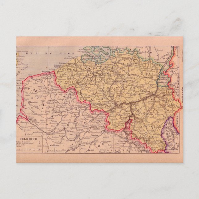 Vintage map, Belgium, circa 1920 Postcard (Front)