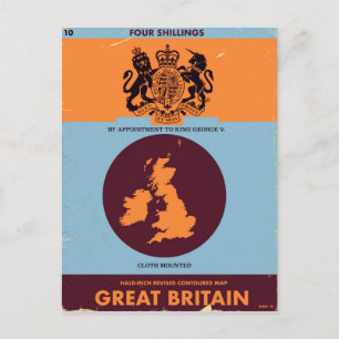 Vintage map book cover of Great Britain. Postcard