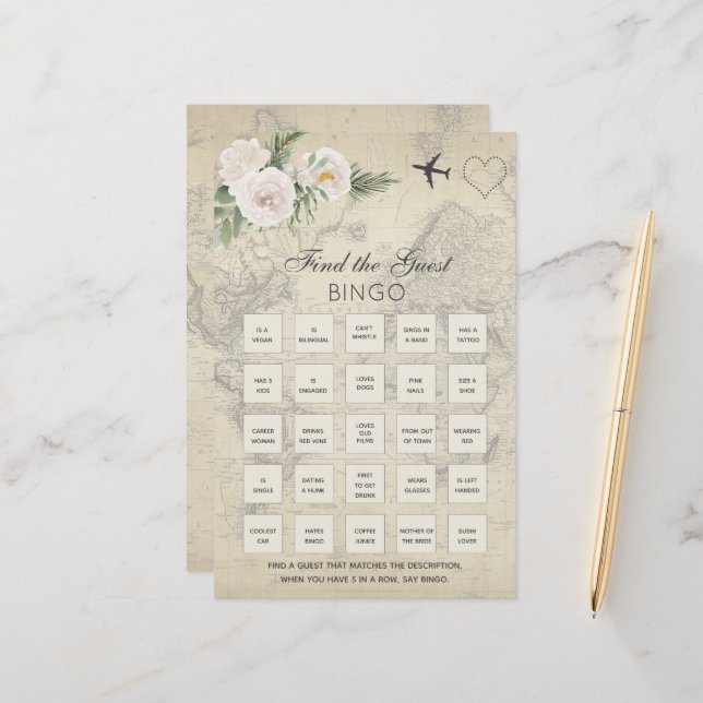Vintage Map  Bridal Shower Bingo Game (Front/Back In Situ)