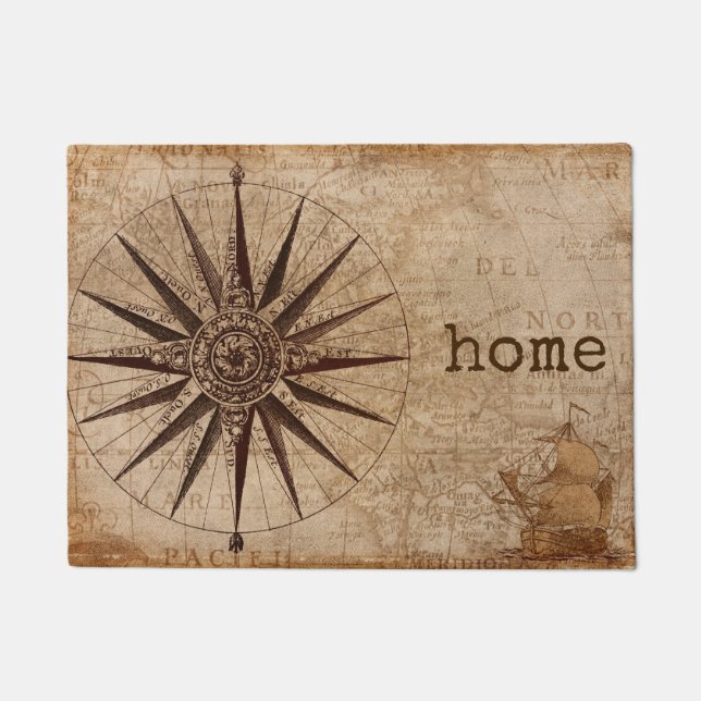 Vintage map compass door mat (Front)