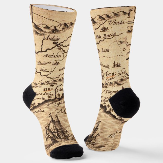 Vintage Map Crew Socks (Angled)