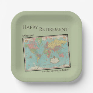 Vintage Map Custom Retirement Party  Paper Plate