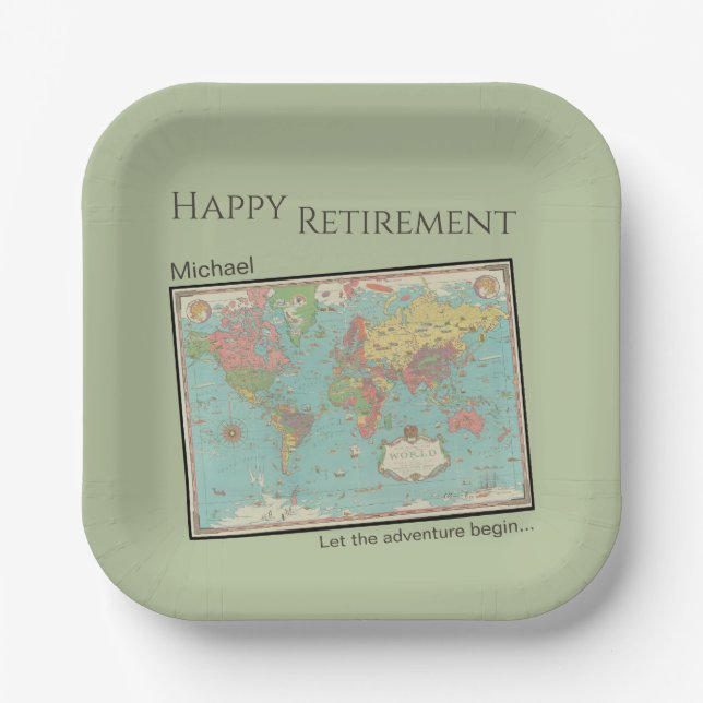 Vintage Map Custom Retirement Party  Paper Plate (Front)