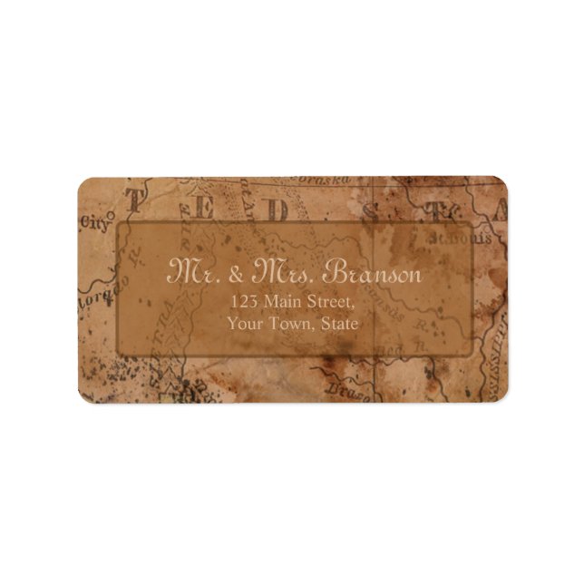 Vintage Map Destination Wedding Custom Monogram Label (Front)