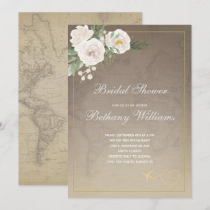 Vintage Map Floral  Bridal Shower Invitation