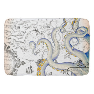 Vintage Map Grunge Tentacles Bath Mat