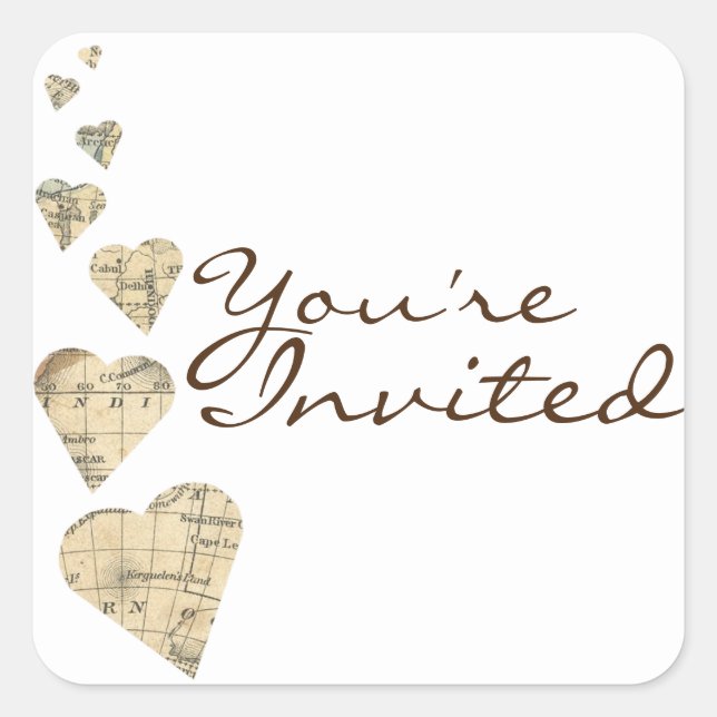 Vintage Map Heart Envelope Seal Stickers (Front)