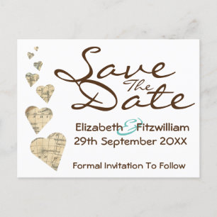 Vintage Map Heart Save the Date Postcard
