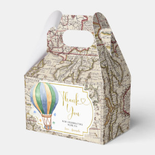 Vintage Map Hot Air Balloon Baby Shower Favor Box