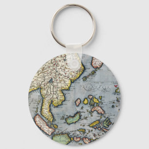 Vintage Map India to New Guinea Keychain