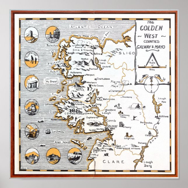VINTAGE MAP IRELAND COUNTIES MAYO / GALWAY POSTER (Front)