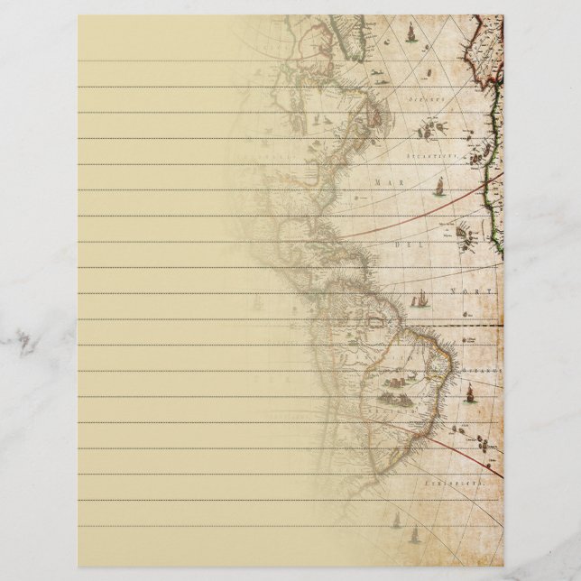 Vintage Map Lined Scrapbook Writing Paper (Front)