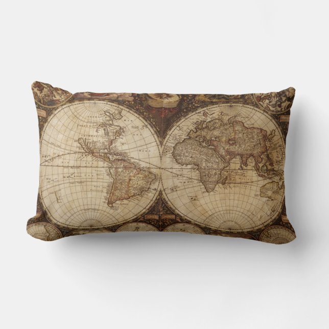 Vintage Map Lumbar Pillow (Front)