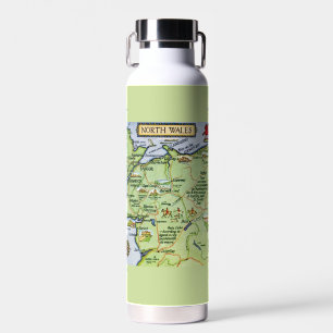 Vintage Map North Wales UK Water Bottle
