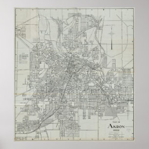 Vintage Map of Akron Ohio (1917) Poster