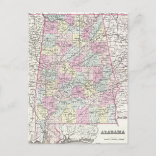 Vintage Map of Alabama (1855) Postcard