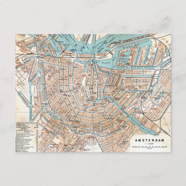 Vintage Map of Amsterdam (1905) Postcard (Front)