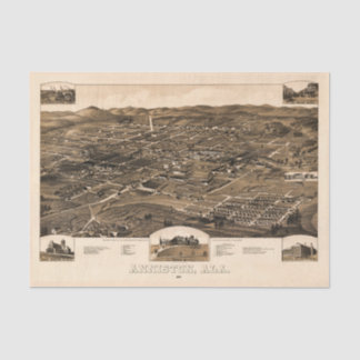 Vintage Map of Anniston, Alabama (1887) Tissue Paper