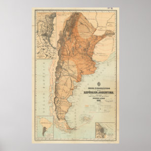 Vintage Map of Argentina (1882) Poster