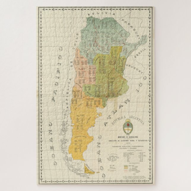 Vintage Map of Argentina (1918) Jigsaw Puzzle (Vertical)