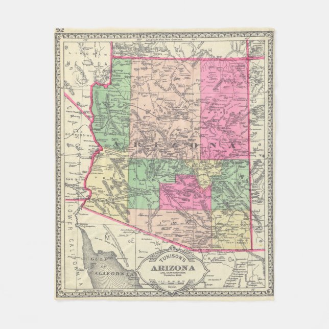 Vintage Map of Arizona (1881) Fleece Blanket (Front)
