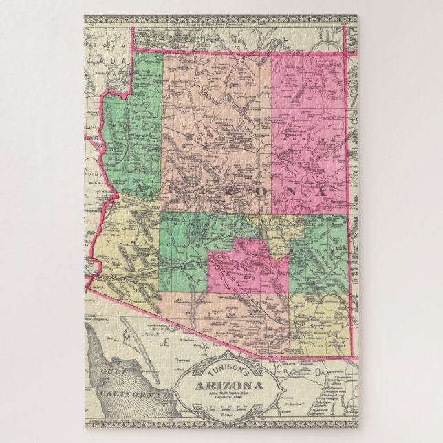 Vintage Map of Arizona (1881) Jigsaw Puzzle (Vertical)