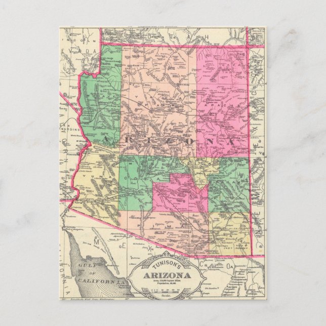 Vintage Map of Arizona (1881) Postcard (Front)